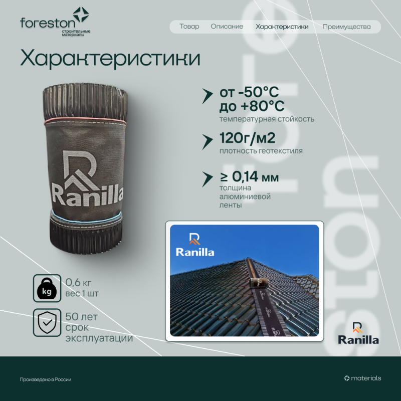 Аэроэлемент конька рулонный 0,24*5м Ranilla, (RAL9005)