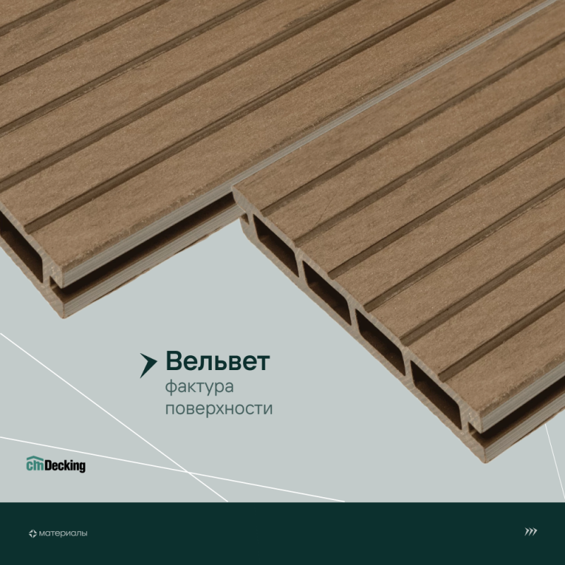Террасная доска пустотелая с тиснением под дерево/вельвет CM Decking Robust,140*25*3000мм (merbau/мербау)