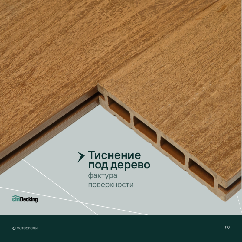 Террасная доска пустотелая с тиснением под дерево/вельвет CM Decking Bark,140*25*3000мм (teak/тик)