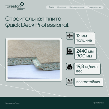 Строительная плита Quick Deck Professional 2440*900*12мм (19,76 кг/лист)