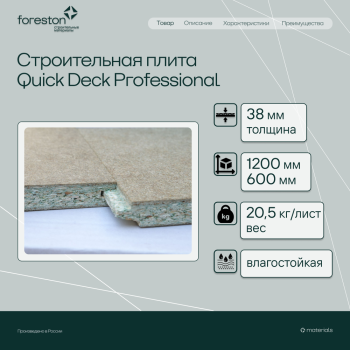 Строительная плита Quick Deck Professional 1200*600*38мм (20,52 кг/лист)