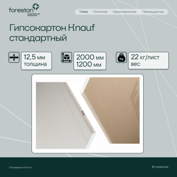 Гипсокартон Knauf 2000*1200*12,5мм (22 кг/лист)