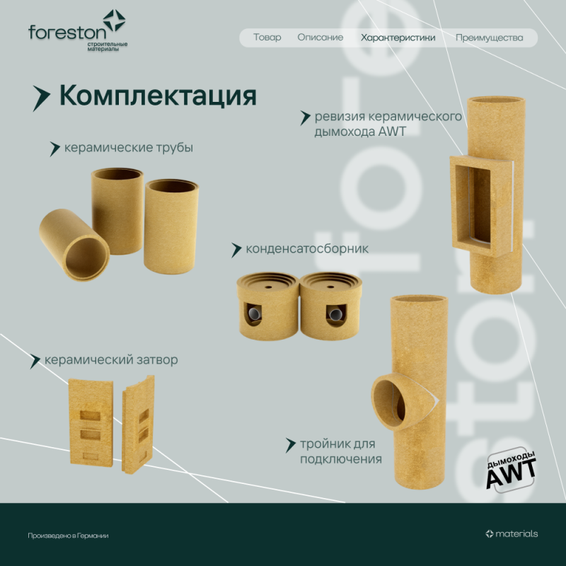 Комплект керамического дымохода D=200, h=7 метров, AWT