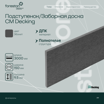 Подступенок/Заборная доска CM Decking ,150*9,5*3000мм (ebony/эбонит)