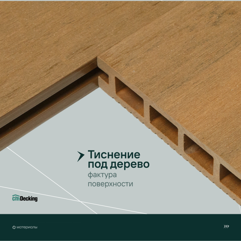 Террасная доска пустотелая с тиснением под дерево/вельвет CM Decking Mix,135*25*3000мм (teak/тик)