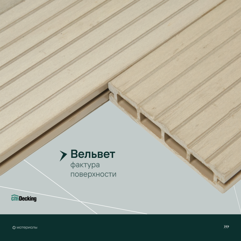 Террасная доска пустотелая с тиснением под дерево/вельвет CM Decking Bark,140*25*3000мм (ashwood/ясень)