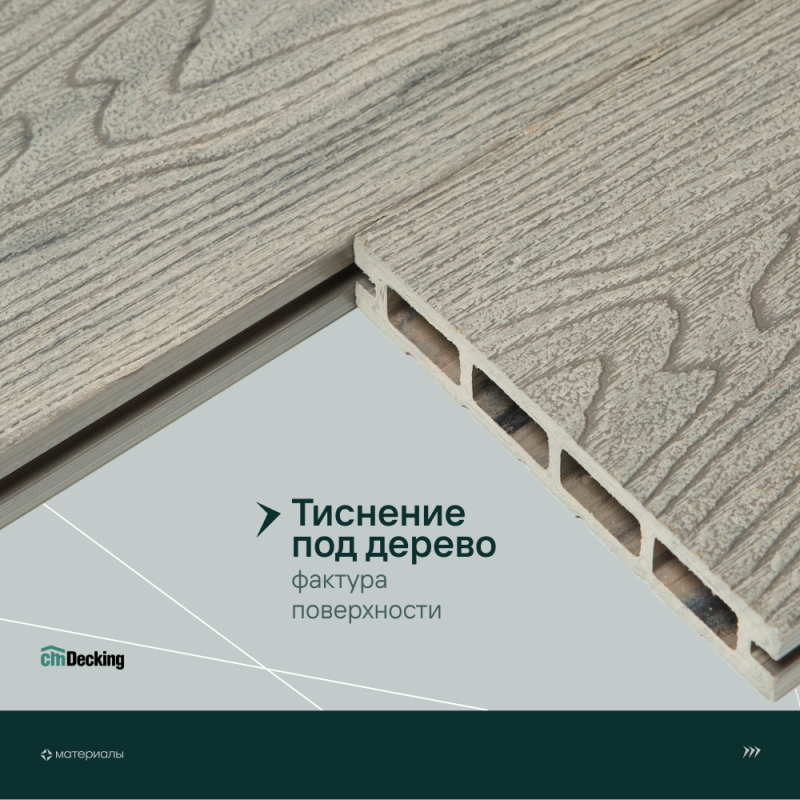 Террасная доска пустотелая с тиснением под дерево/вельвет CM Decking Robust,140*25*3000мм (ashwood/ясень)