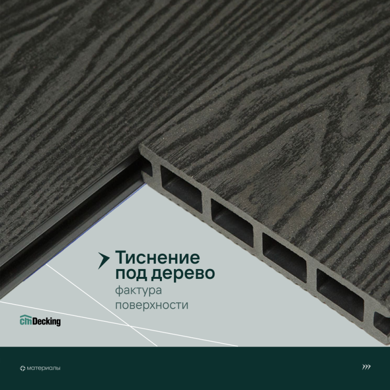 Террасная доска пустотелая с тиснением под дерево/вельвет CM Decking Vintage,140*25*3000мм (black wood/черное дерево)