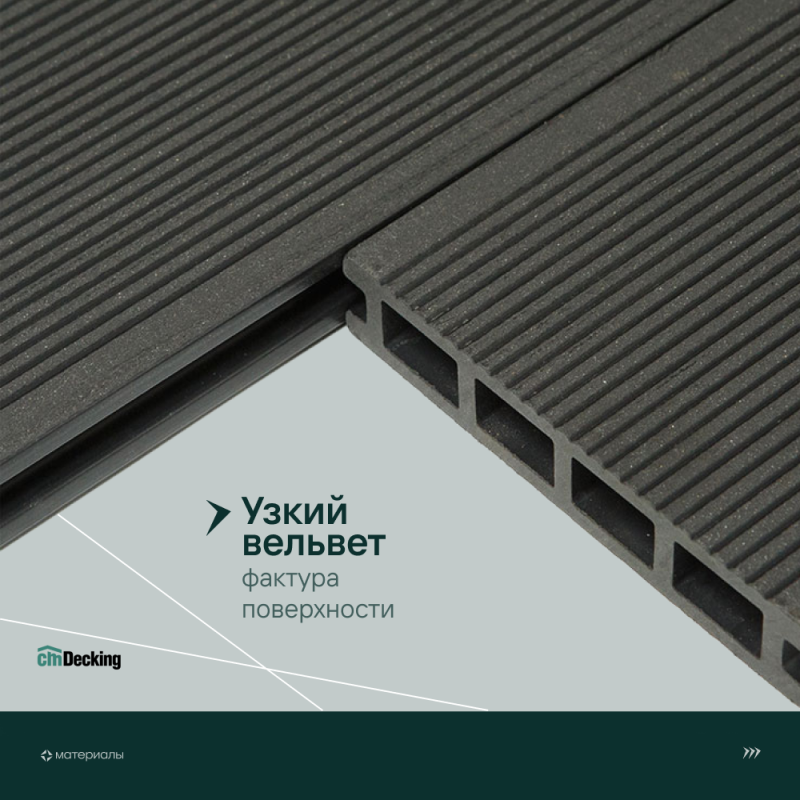 Террасная доска пустотелая с тиснением под дерево/вельвет CM Decking Vintage,140*25*3000мм (black wood/черное дерево)
