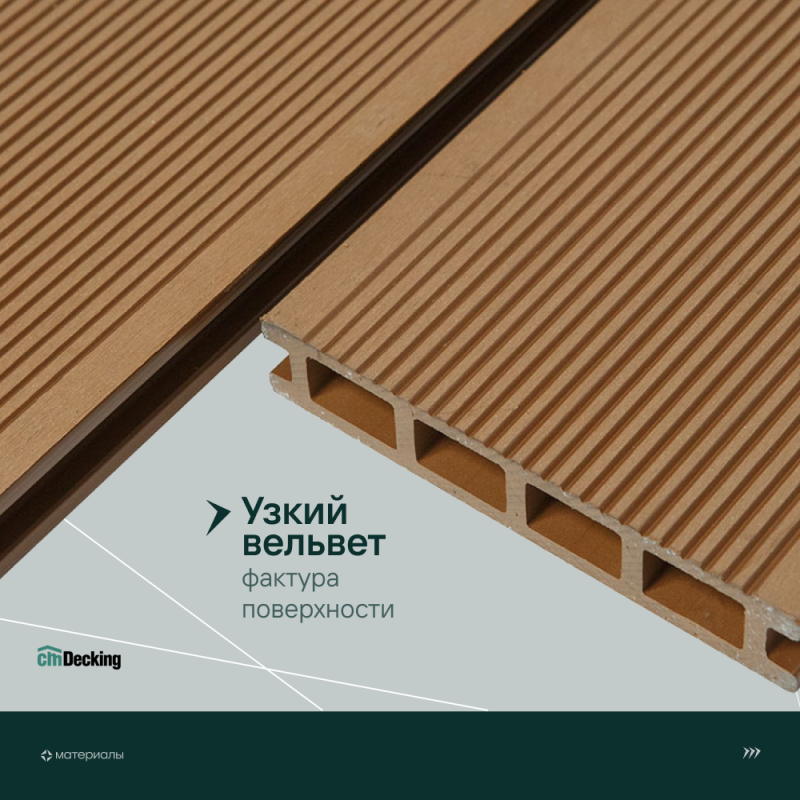 Террасная доска пустотелая с тиснением под дерево/вельвет CM Decking Vintage,140*25*3000мм (oak/дуб)