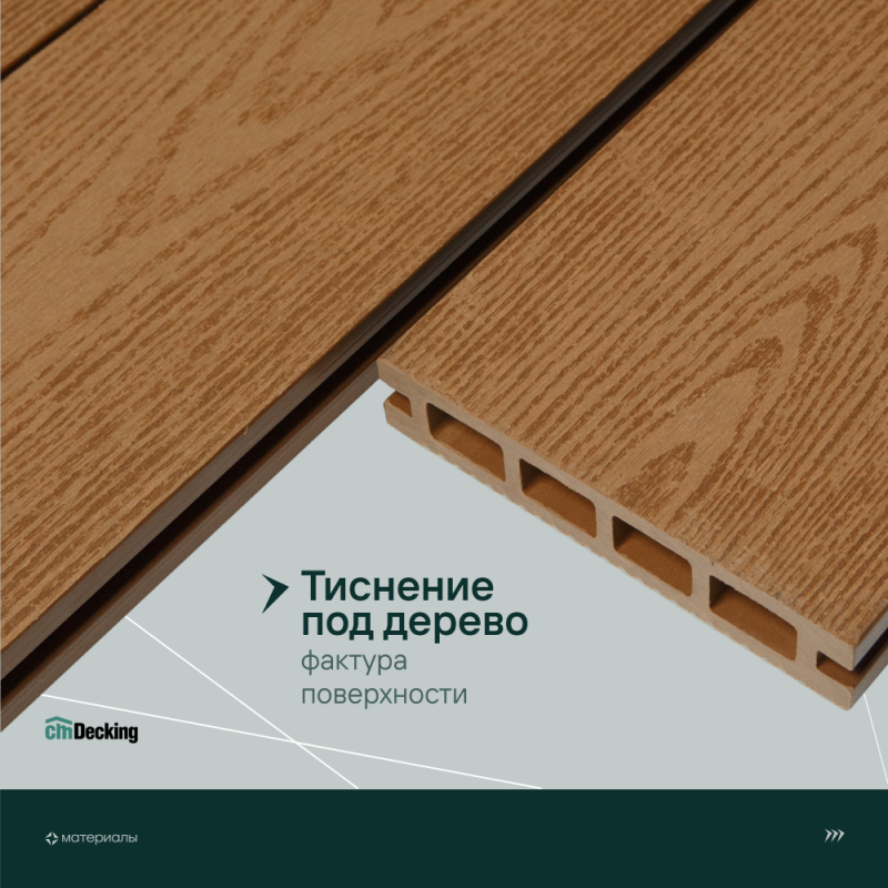 Террасная доска пустотелая с тиснением под дерево/вельвет CM Decking Natur,135*25*3000мм (oak/дуб)