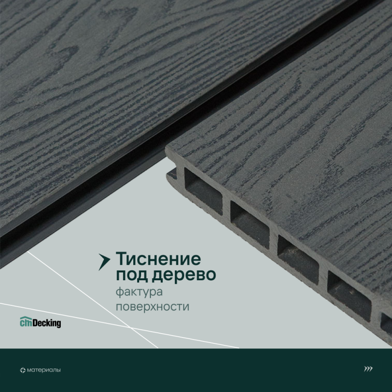 Террасная доска пустотелая с тиснением под дерево/вельвет CM Decking Vintage,140*25*4000мм (ebony/эбонит)