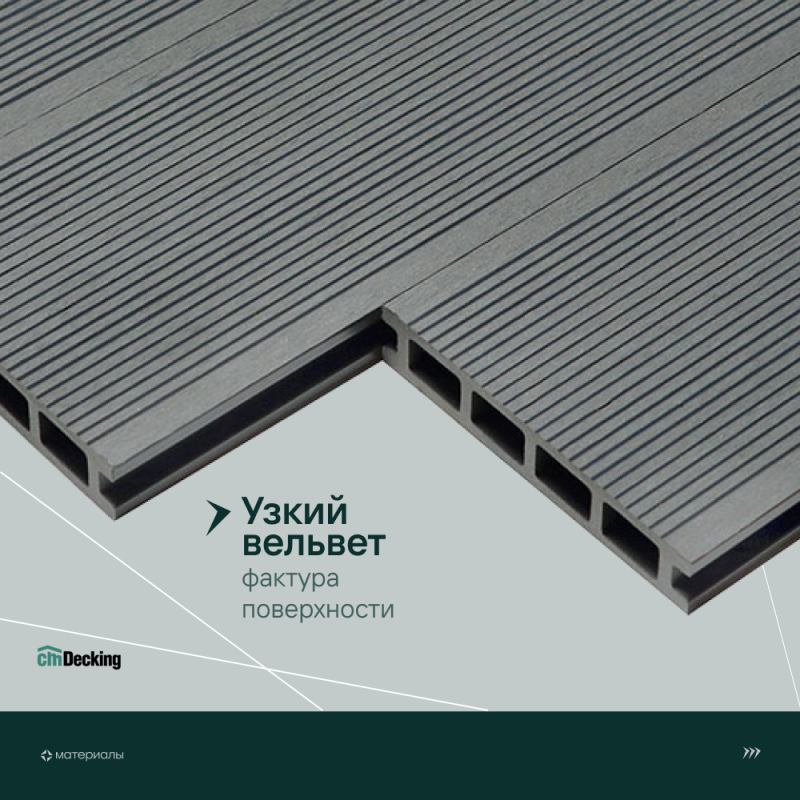 Террасная доска пустотелая с тиснением под дерево/вельвет CM Decking Vintage,140*25*4000мм (ebony/эбонит)