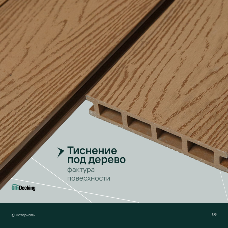 Террасная доска пустотелая с тиснением под дерево/вельвет CM Decking Vintage,140*25*4000мм (oak/дуб)