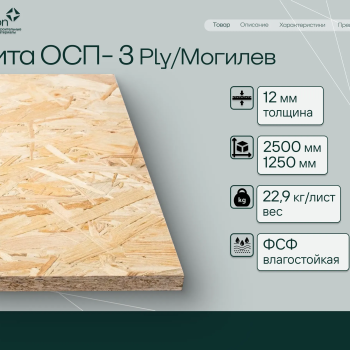 Плита ОСП-3 Ply/Могилев  2500*1250*12мм (22.9кг/лист)