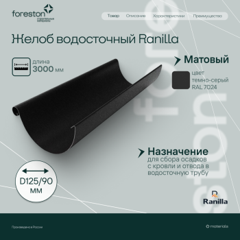Желоб водосточный 3000мм Matta Ranilla D125/90 (RAL7024 темно-серый)