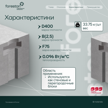 СГЗ Газобетонный блок ЛСР D400/400х250х625мм 32шт/пд 2м3 п/г+рз